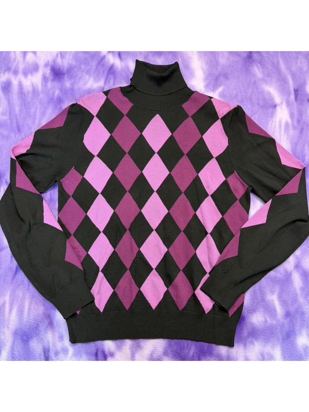 Tonal grape purple  + black argyle turtle neck sweater